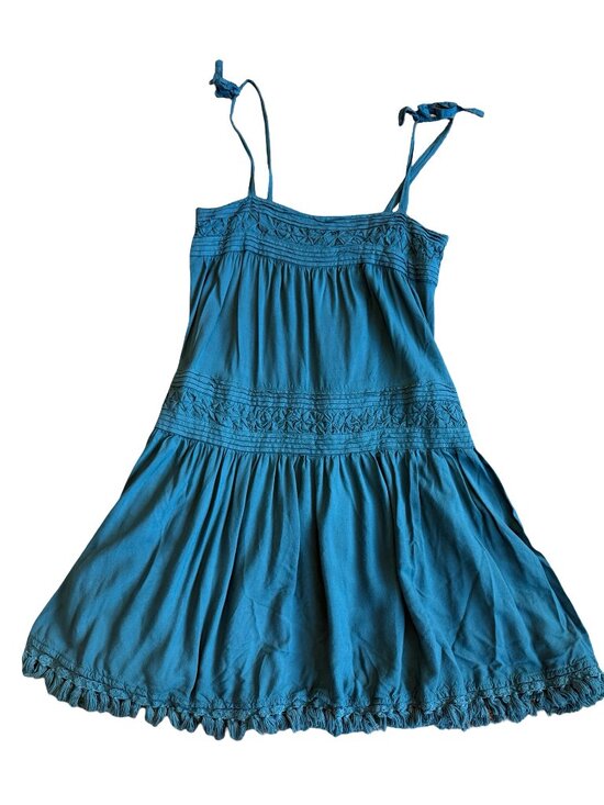 Floreat Dresses & Skirts - Floreat Tiered Mini Dress Bold Teal Tie Strap Flowy Bohemian Boho Size Small